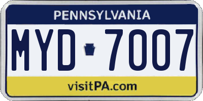 PA license plate MYD7007