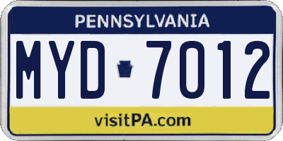 PA license plate MYD7012
