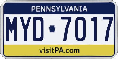 PA license plate MYD7017