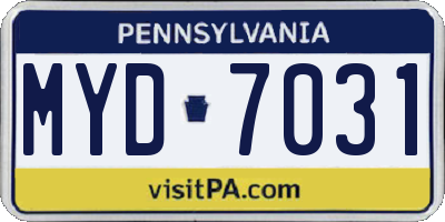PA license plate MYD7031