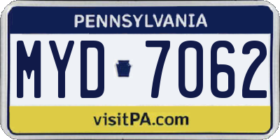 PA license plate MYD7062
