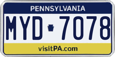 PA license plate MYD7078
