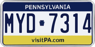 PA license plate MYD7314