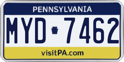 PA license plate MYD7462