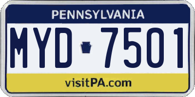 PA license plate MYD7501