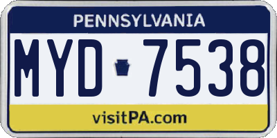 PA license plate MYD7538