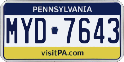 PA license plate MYD7643