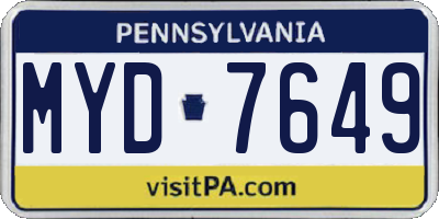 PA license plate MYD7649