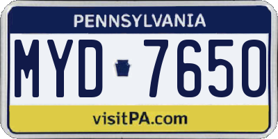 PA license plate MYD7650