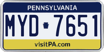 PA license plate MYD7651