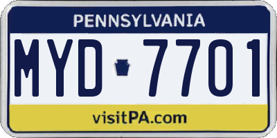 PA license plate MYD7701