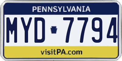 PA license plate MYD7794
