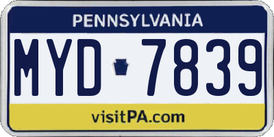 PA license plate MYD7839