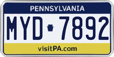 PA license plate MYD7892