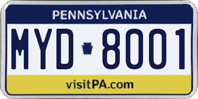 PA license plate MYD8001