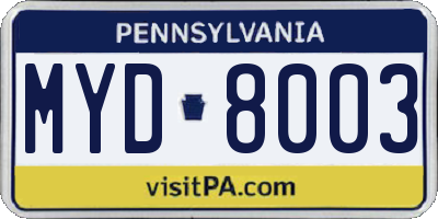 PA license plate MYD8003
