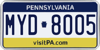 PA license plate MYD8005