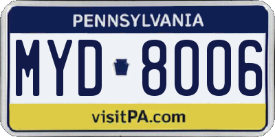 PA license plate MYD8006