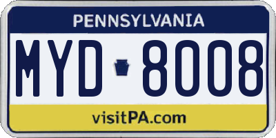 PA license plate MYD8008