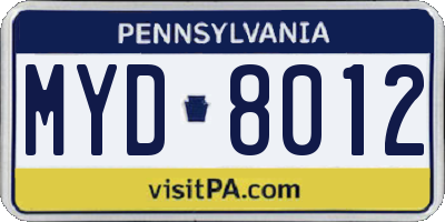 PA license plate MYD8012