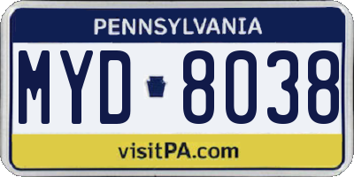 PA license plate MYD8038