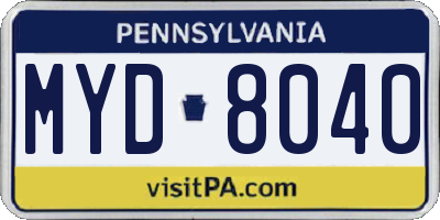 PA license plate MYD8040