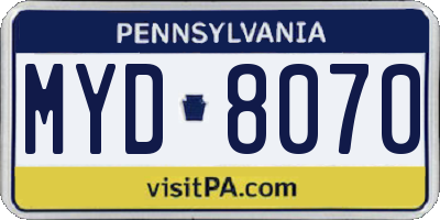 PA license plate MYD8070