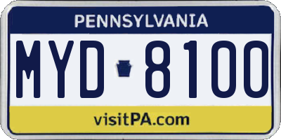 PA license plate MYD8100