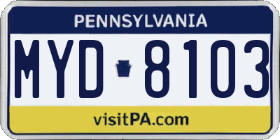 PA license plate MYD8103