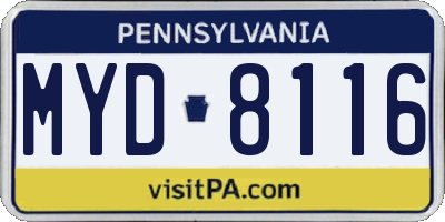PA license plate MYD8116
