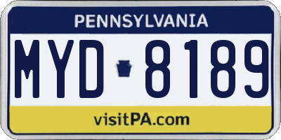 PA license plate MYD8189