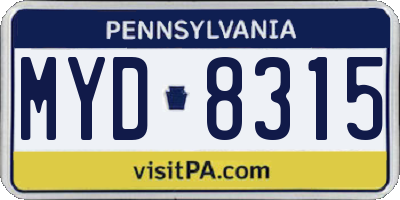 PA license plate MYD8315