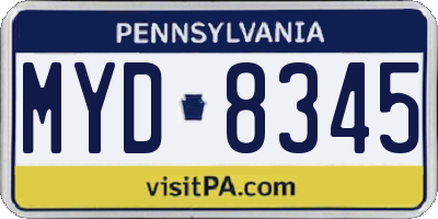 PA license plate MYD8345