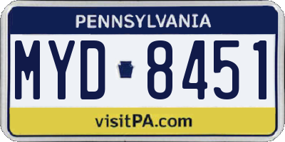 PA license plate MYD8451