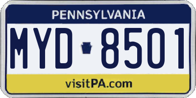 PA license plate MYD8501