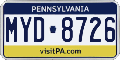 PA license plate MYD8726