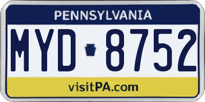 PA license plate MYD8752