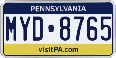 PA license plate MYD8765