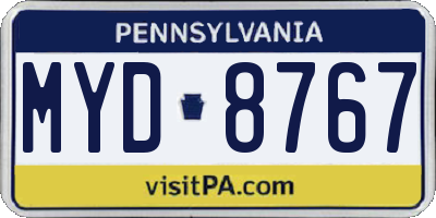PA license plate MYD8767
