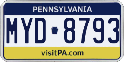 PA license plate MYD8793
