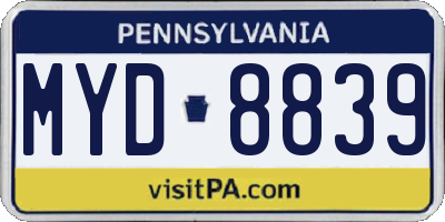 PA license plate MYD8839