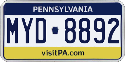 PA license plate MYD8892