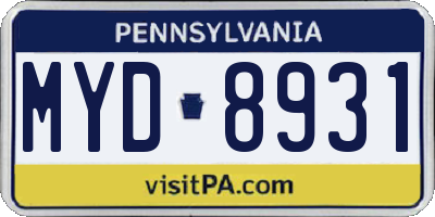 PA license plate MYD8931