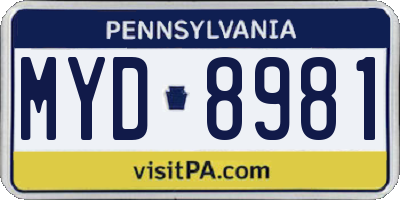 PA license plate MYD8981