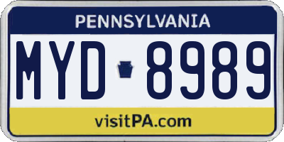 PA license plate MYD8989