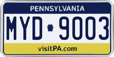 PA license plate MYD9003