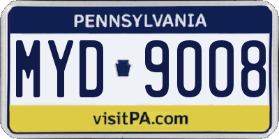 PA license plate MYD9008