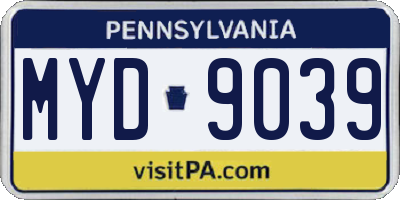PA license plate MYD9039