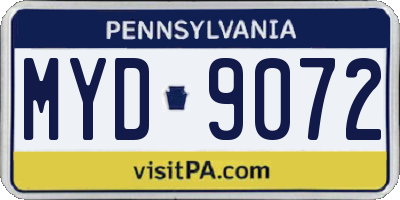 PA license plate MYD9072