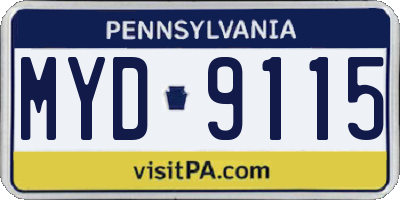 PA license plate MYD9115